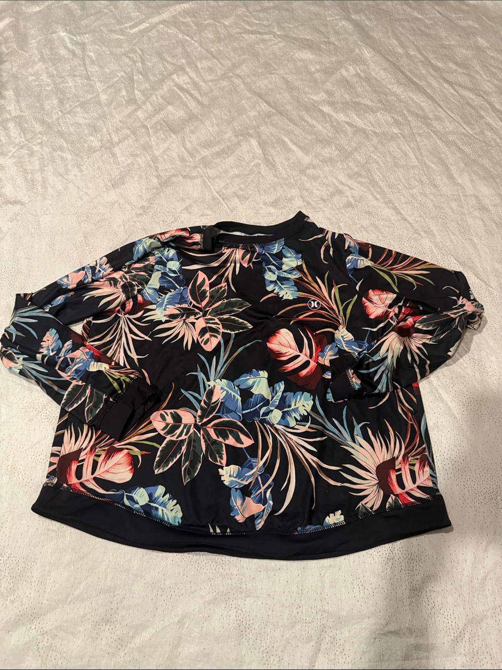 HURLEY Womens Black Floral Print Sun Protection Rash Guard size L
